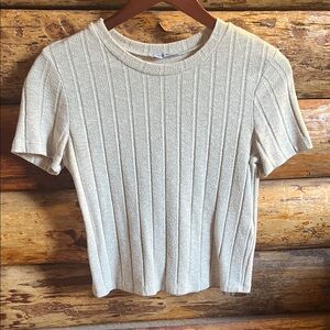 Zara Beige Ribbed Short Sleeve Top